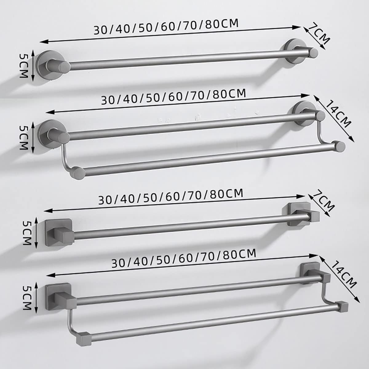 BOCbco Towel Rail Wall Mounted Grey 30Cm Single Pole