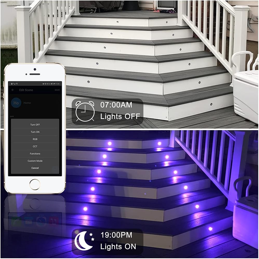 Sumaote 10pcs LED Deck Light Kit - WiFi Smart RGBW Recessed Landscape Lighting