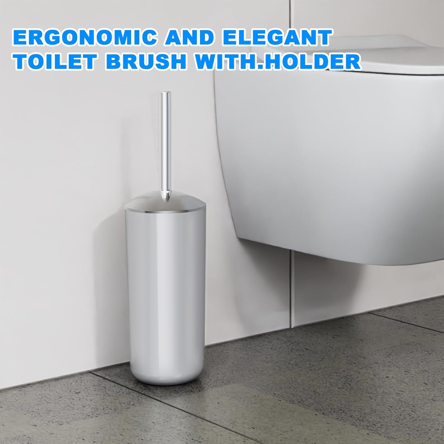Blwan White Toilet Brush with Stainless Steel Holder 2 Pack