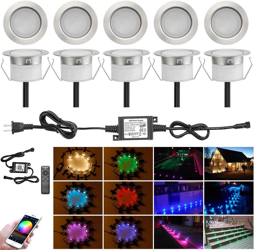 Sumaote 10pcs LED Deck Light Kit - WiFi Smart RGBW Recessed Landscape Lighting