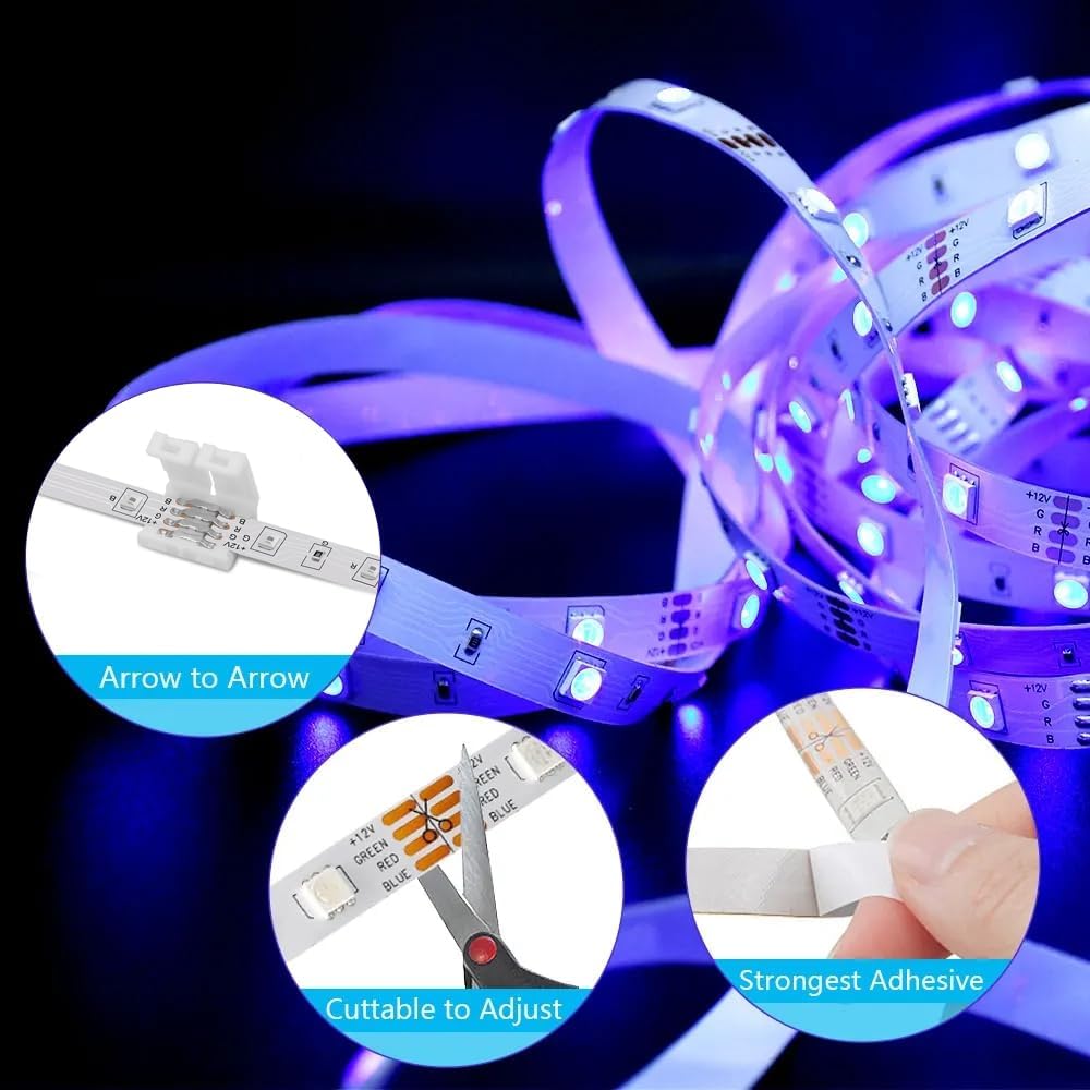 10Packs 4-Pin RGB LED Strip Connectors 10mm Solderless Adapter