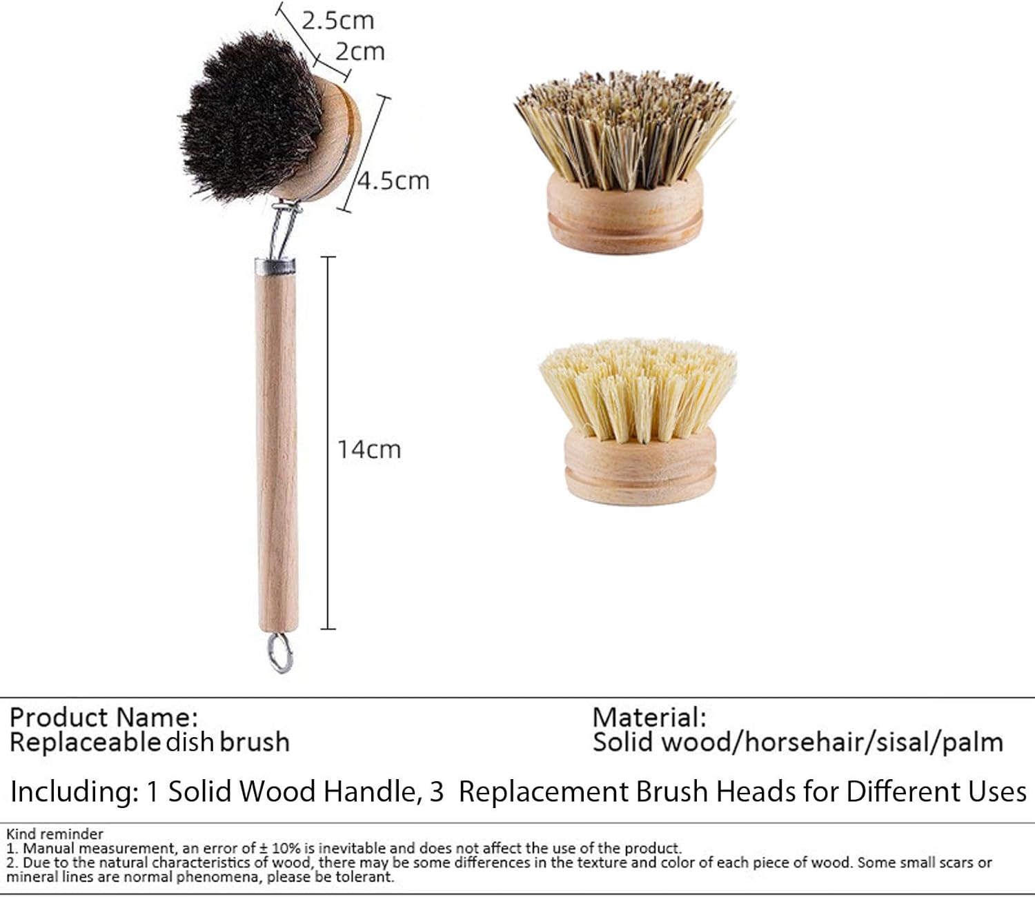 Bamboo Dish Brush with Replaceable Heads and Handle