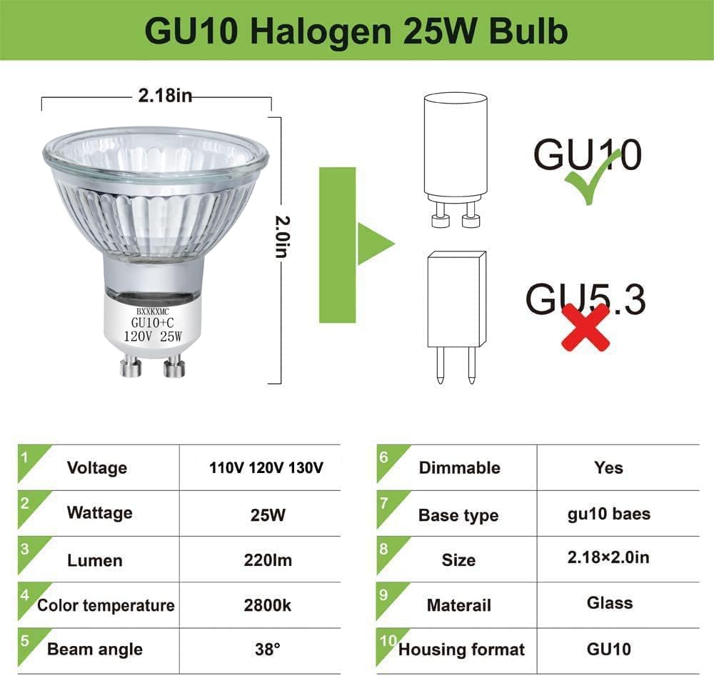 Halogen 25W GU10 120V Candle Warmer Replacement Light Bulb 4 Pack