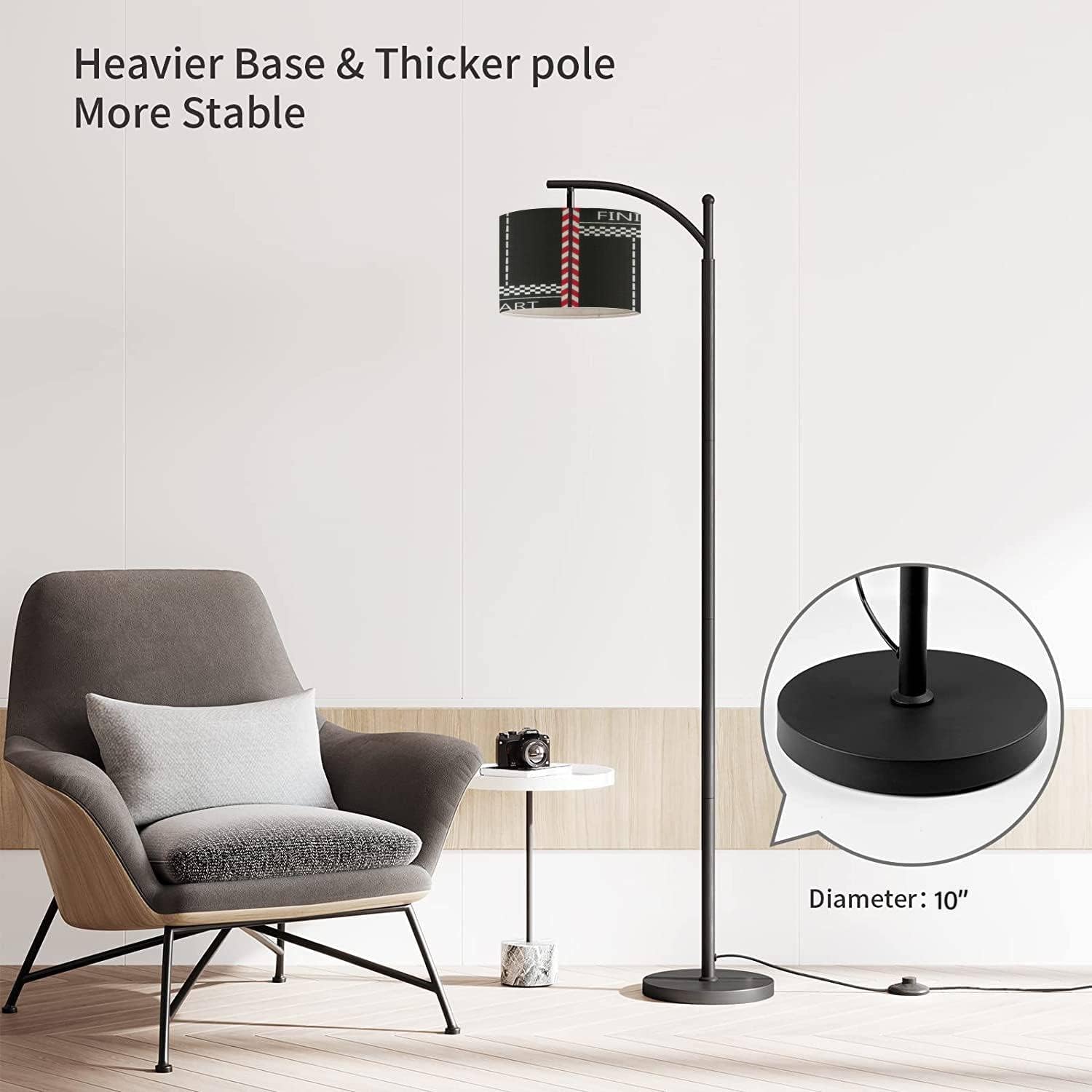 Arc Floor Lamp with Remote Control and Footswitch Black