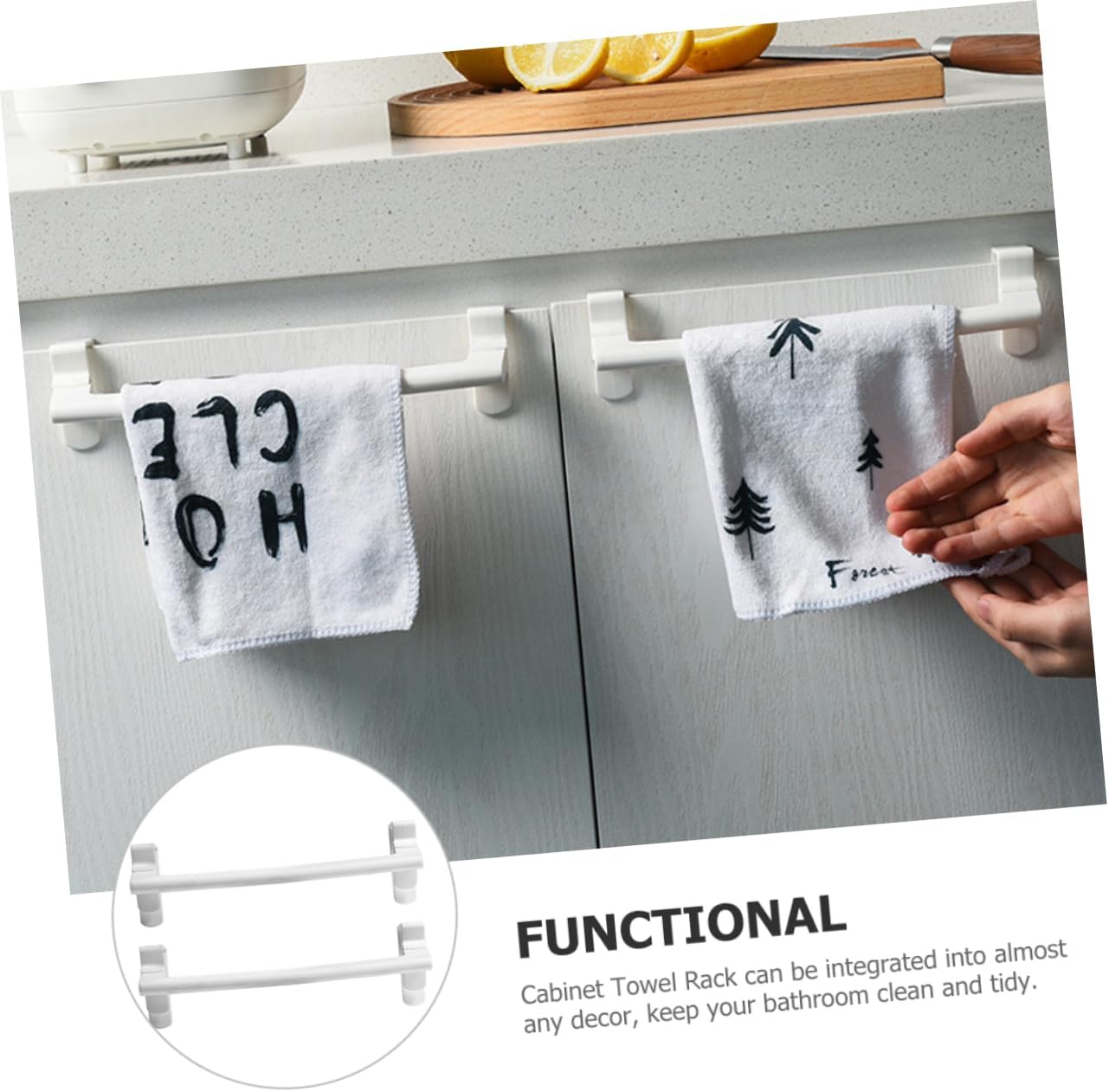 2Pcs No Drill Cabinet Towel Rack for Space Saving Kitchen Bathroom Use