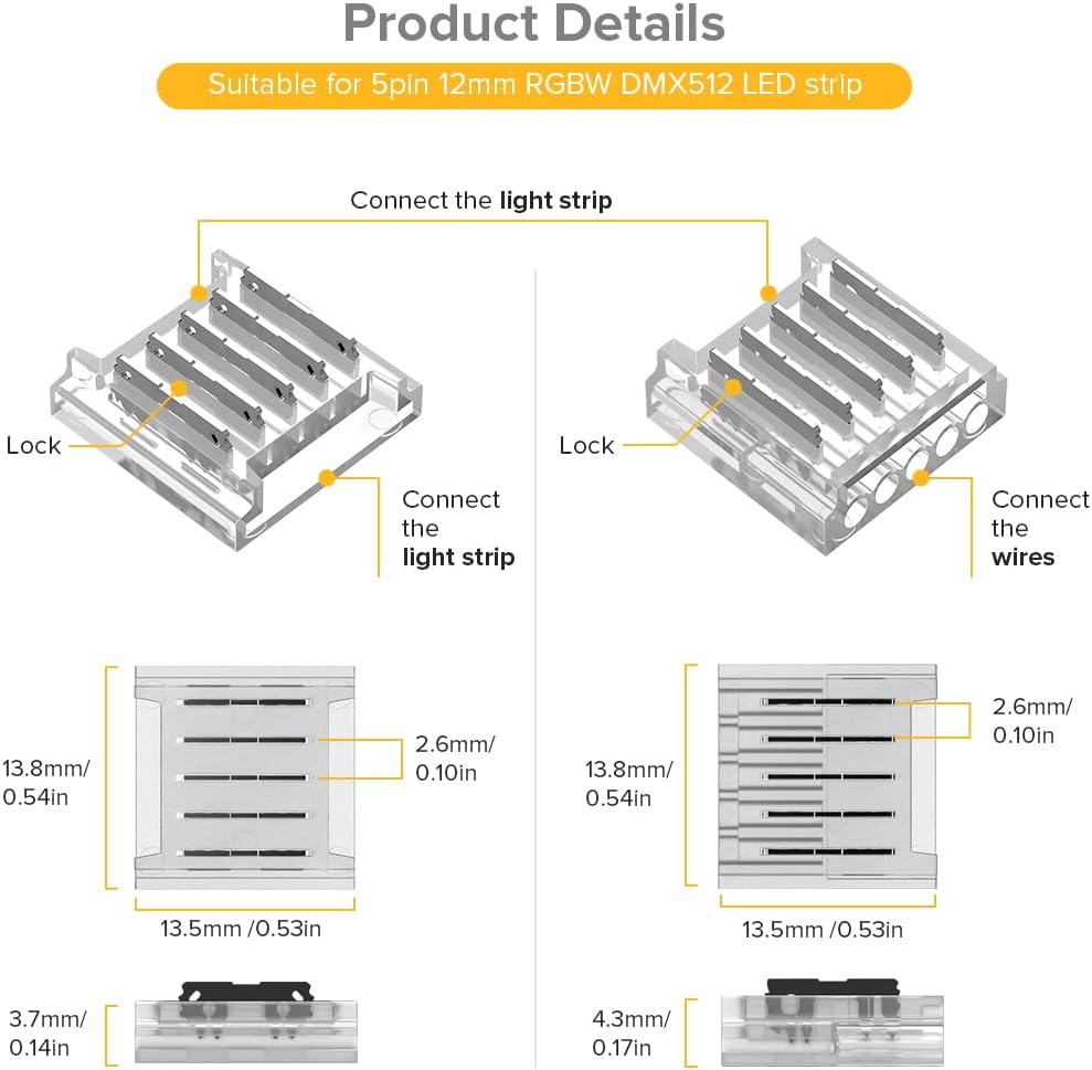 BTF-LIGHTING SMD 5 Pin 12mm Transparent Connector Kit