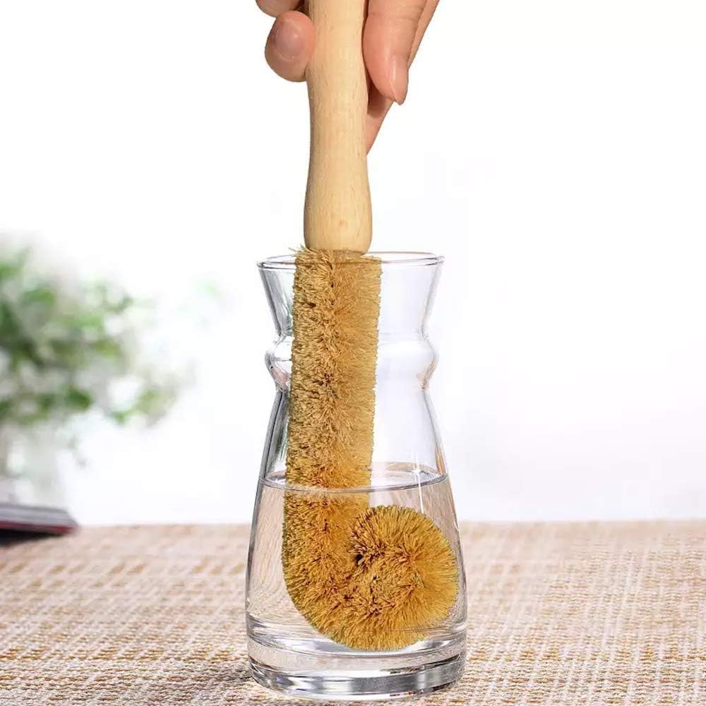 4 pk Natural Wooden Dish Scrubber with Bamboo Handle 1