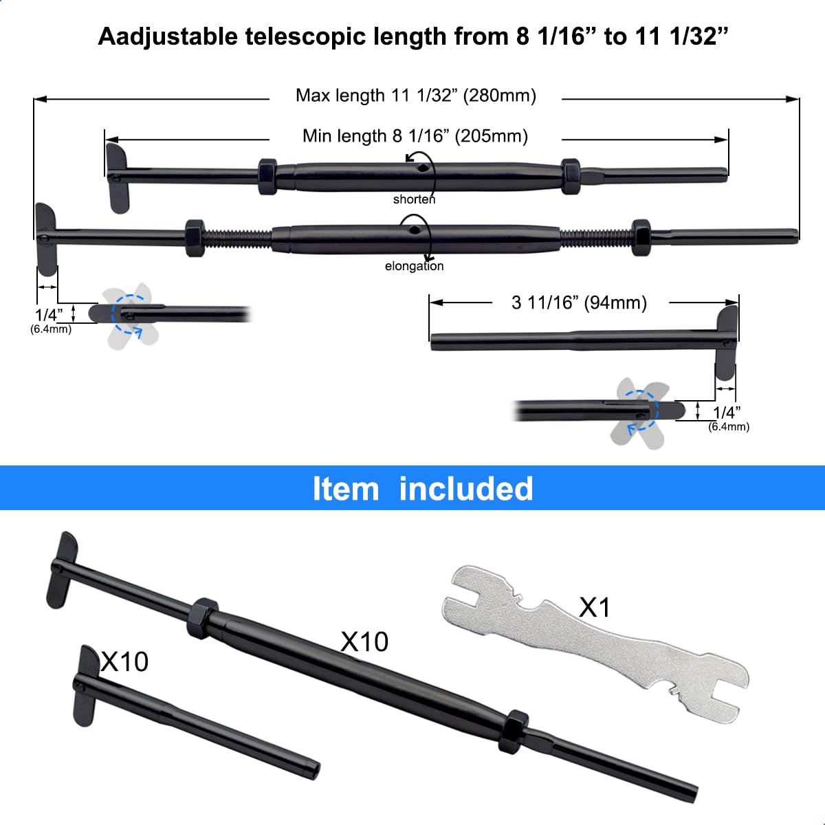 Black Cable Railing Hardware Kit for Metal Posts