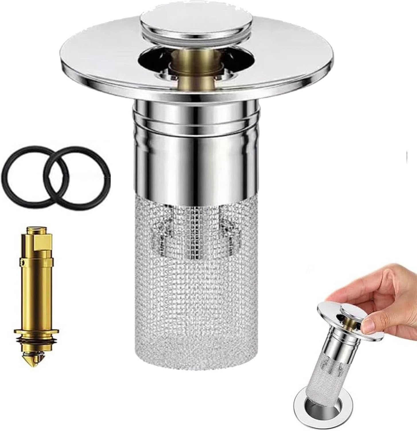 2Pcs Universal Stainless Steel Bathroom Sink Stopper with Anti-Clog Design