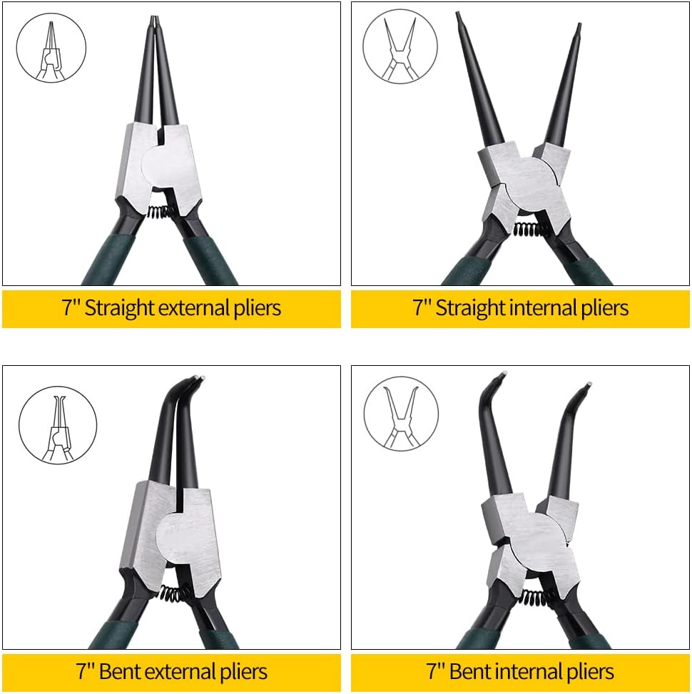 LFSEMINI Snap Ring Plier Set with 300pcs Alloy Steel Circlip Rings