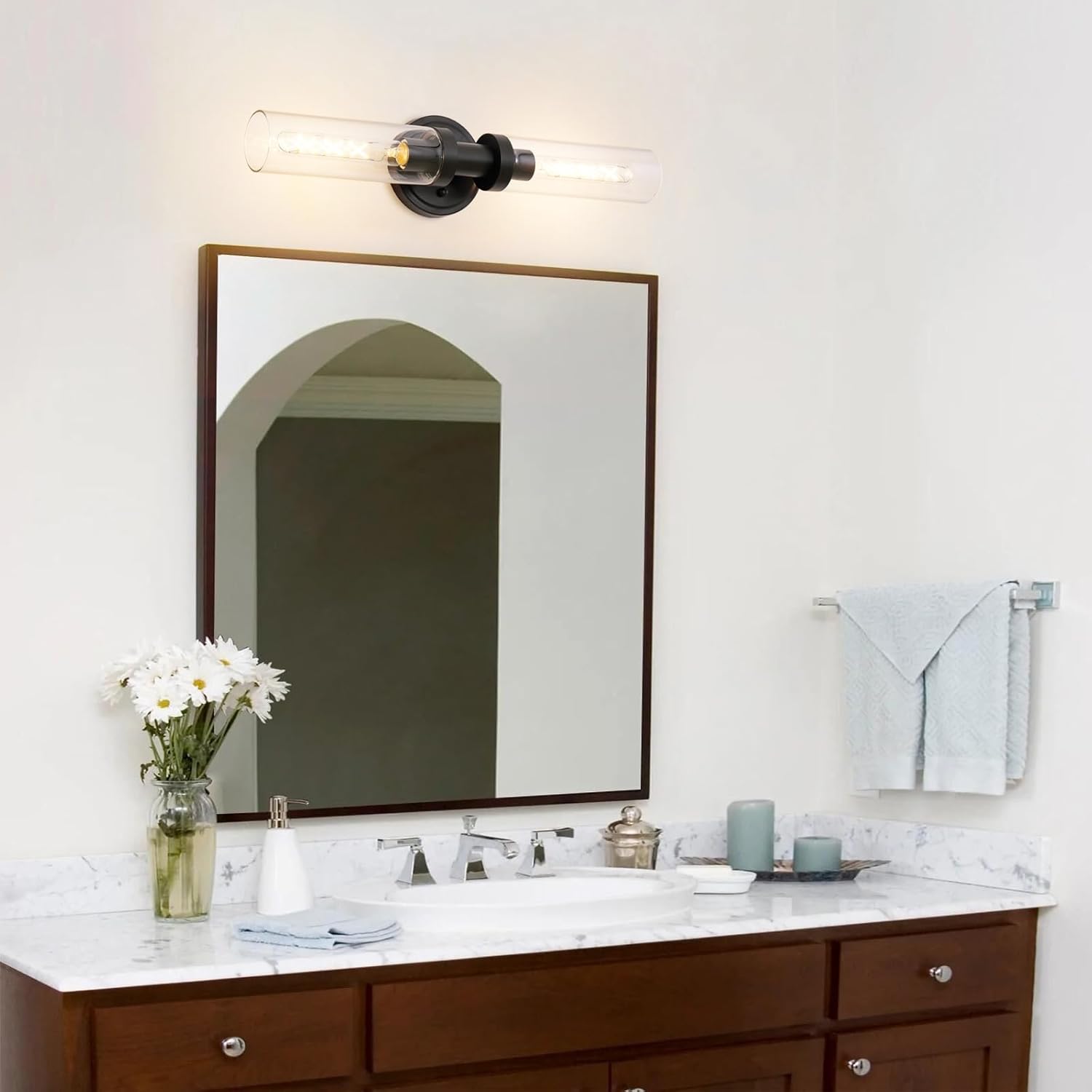 Modern Black Sconces Wall Light with Clear Glass Shade