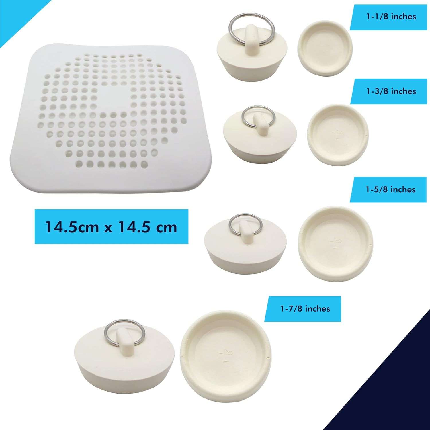 6 Pack Drain Cover - 2 Silicone Hair 4 Rubber Stopper