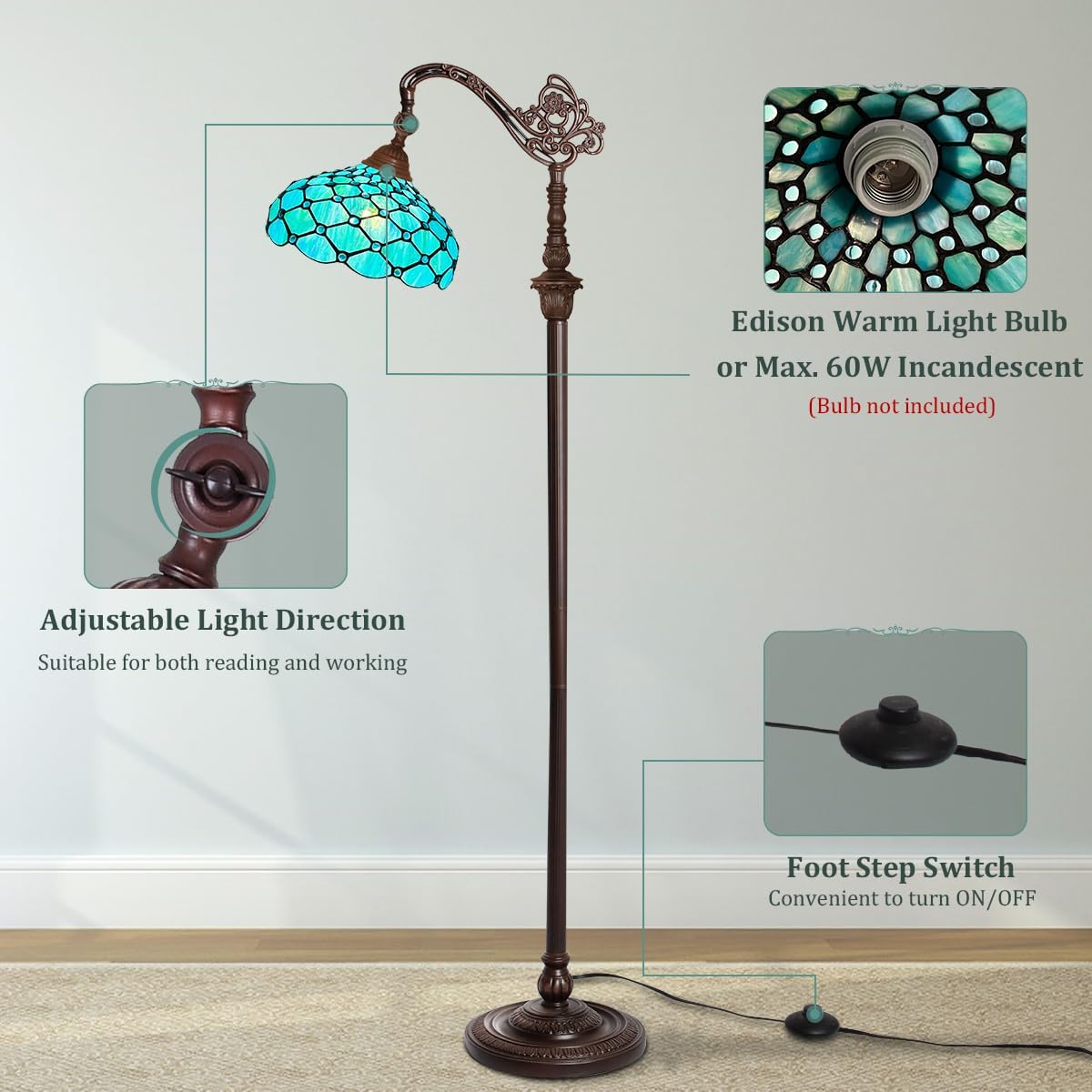 Capulina Tiffany Floor Lamp with Adjustable Angle