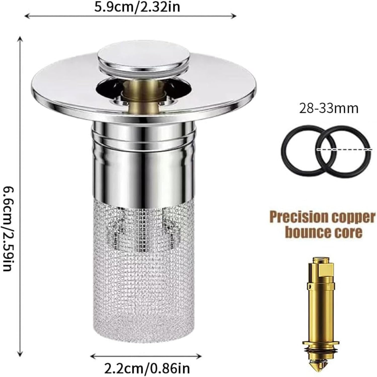 2Pcs Universal Stainless Steel Bathroom Sink Stopper with Anti-Clog Design