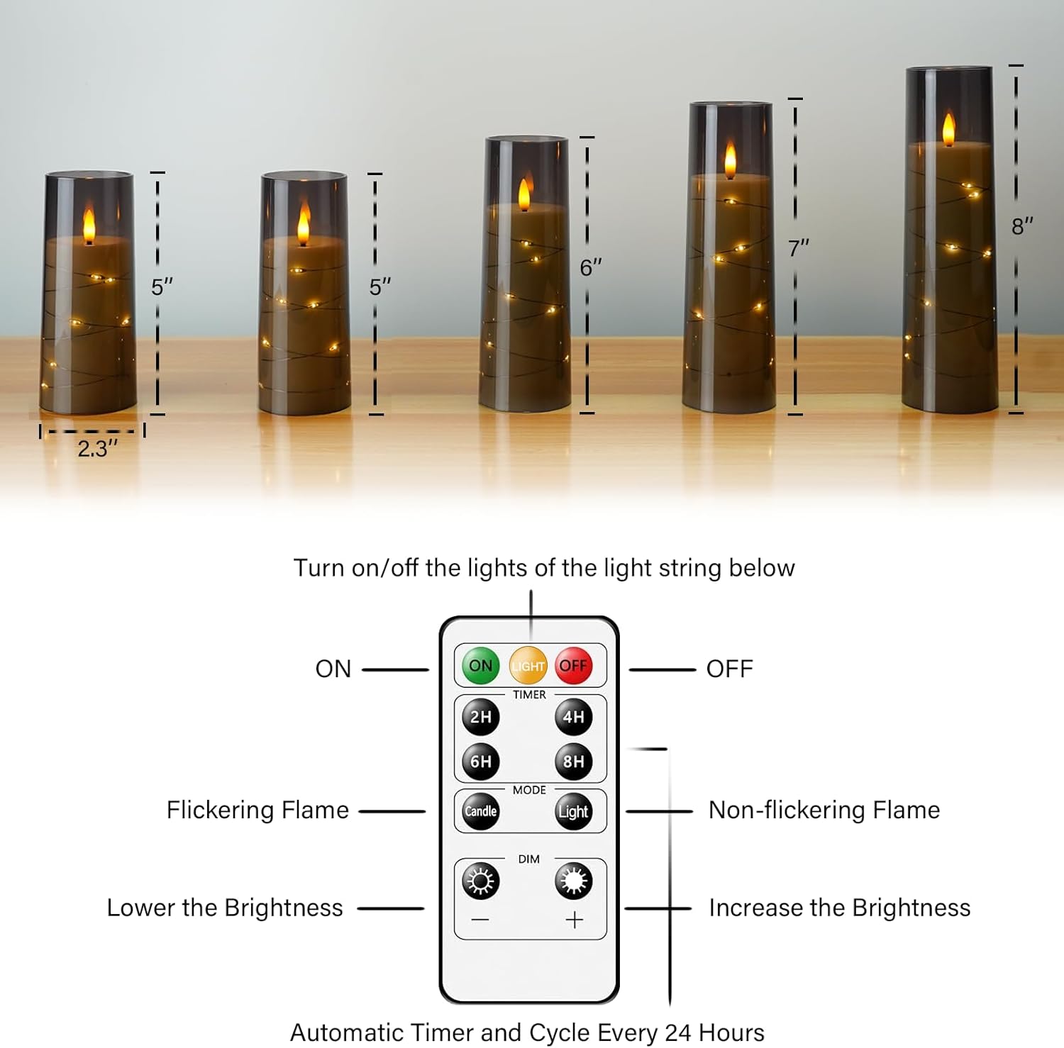 Flameless LED Candles with Timer 5 Pack Grey 1