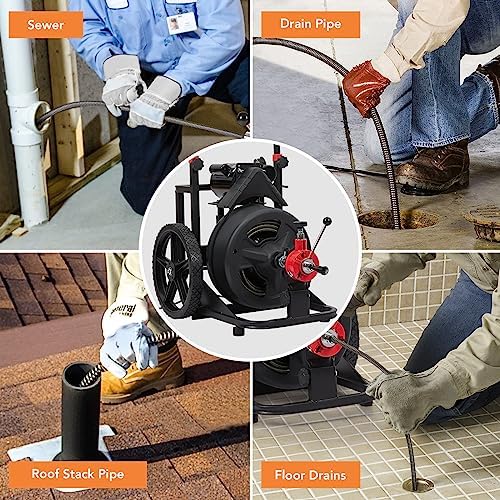 PioneerWorks 100Ft Drain Cleaner with 6 Cutters and Auto-feed Function