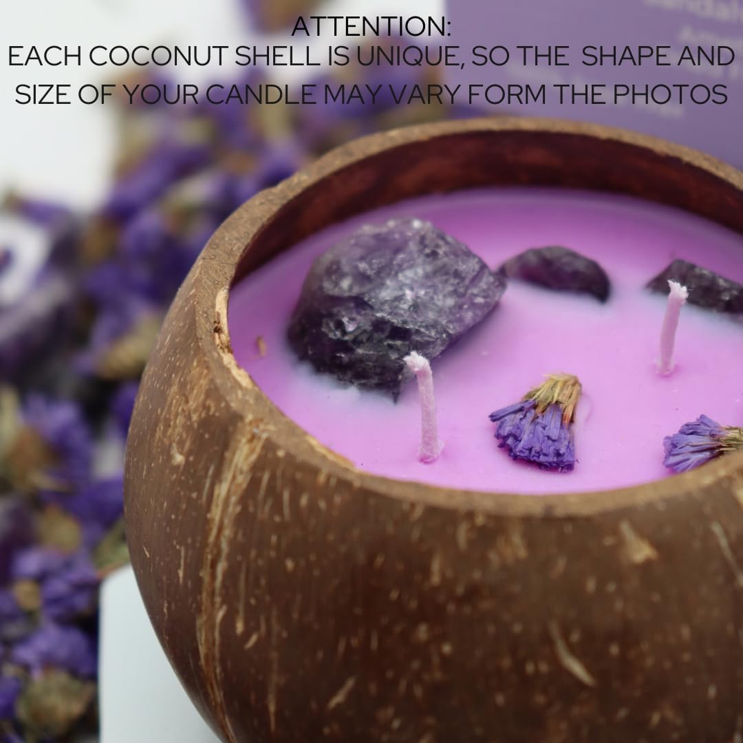 Sandalwood Rose Crystal Candle in Coconut Shell