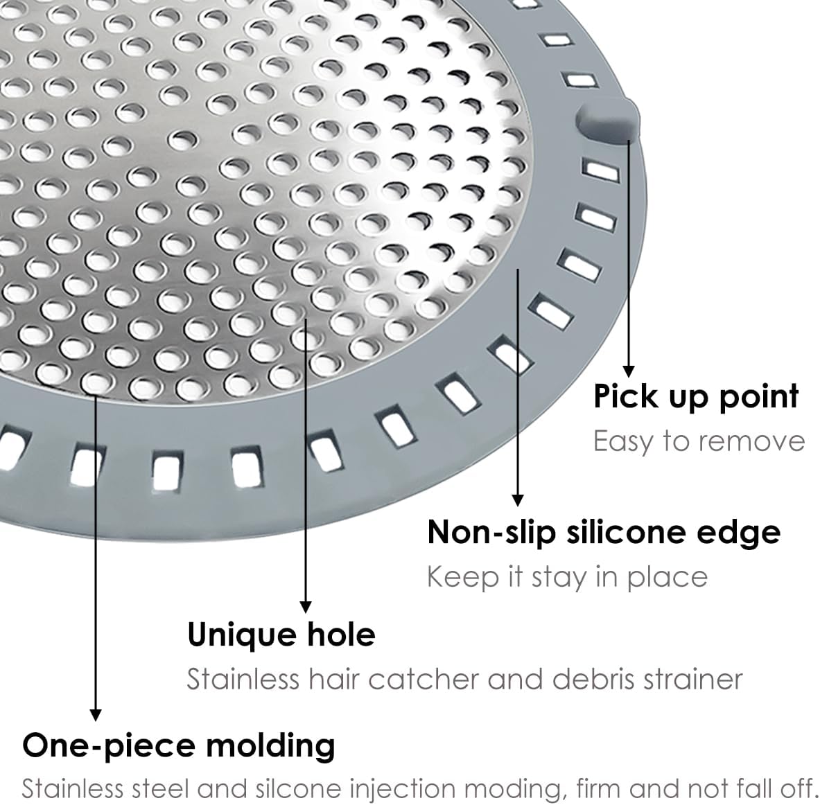 Huntonry Drain Hair Catcher 304 Stainless Steel with Silicone Edge