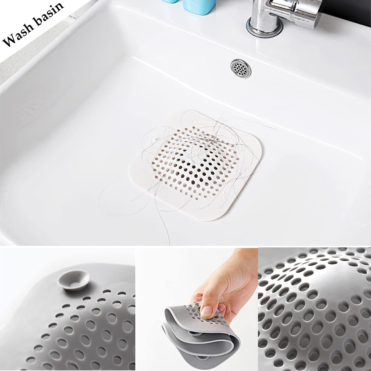 5 Pack Shower Hair Drain Catcher with Suction Cup