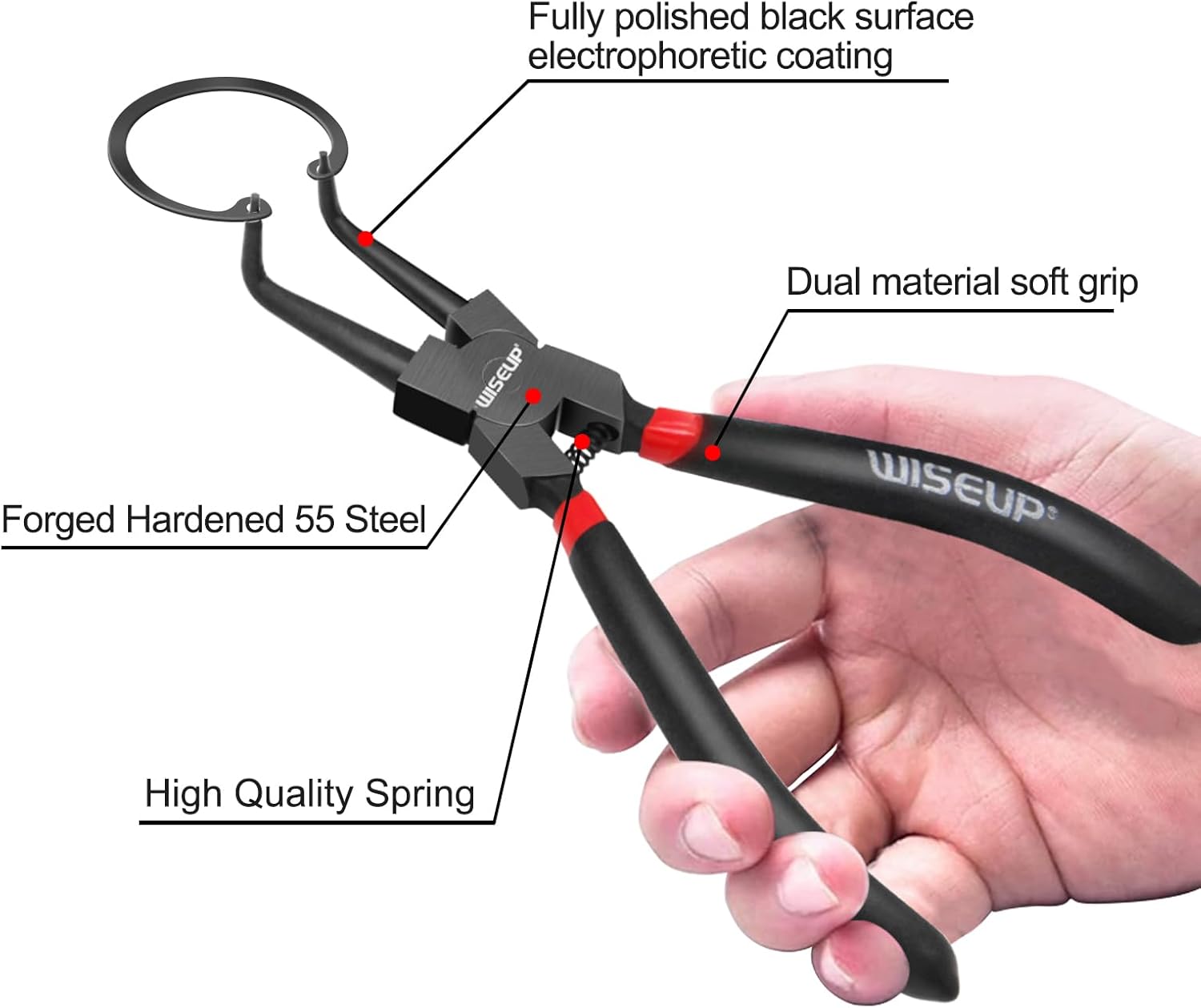 WISEUP 9 Inch Heavy Duty Snap Ring Pliers Set 4PCS