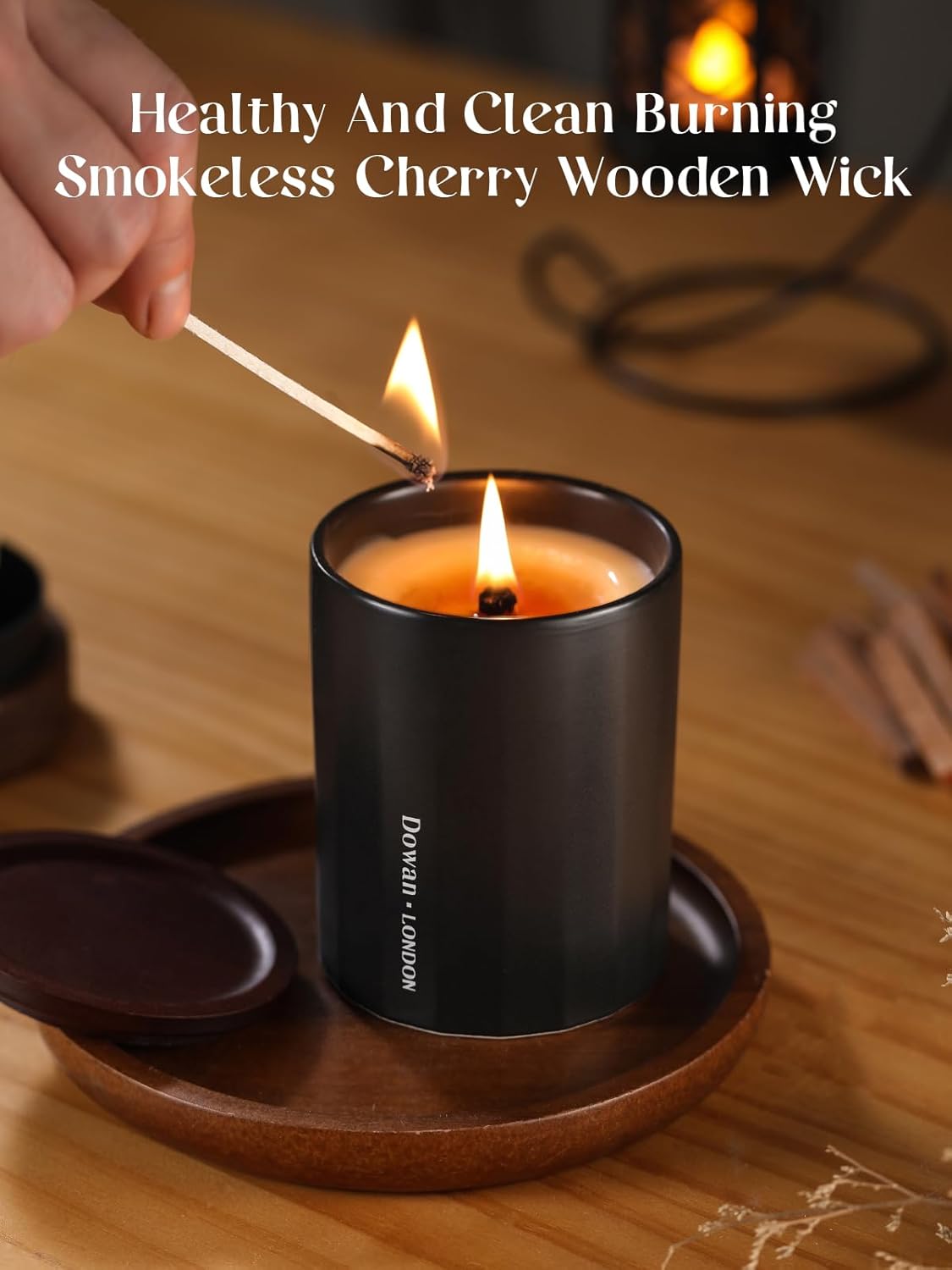 Dowan Wood Wick Vanilla Smoke Candle 8Oz Ceramic Jar Non-Toxic Soy Wax