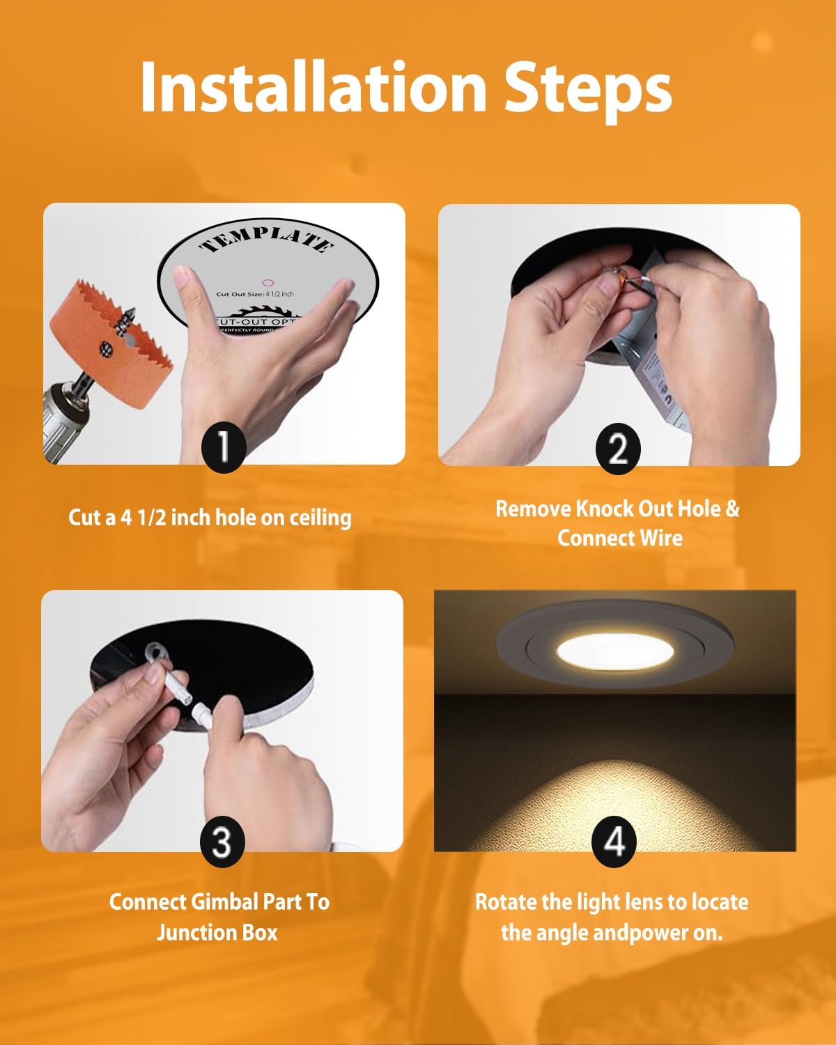 POPANU 4 Inch LED Rechargeable Recessed Light 6 Pack