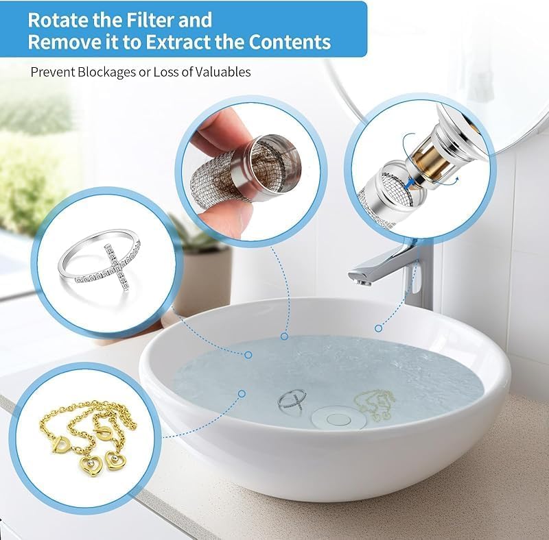 Universal Stainless Steel Bathroom Sink Stopper with Hair Catcher 1