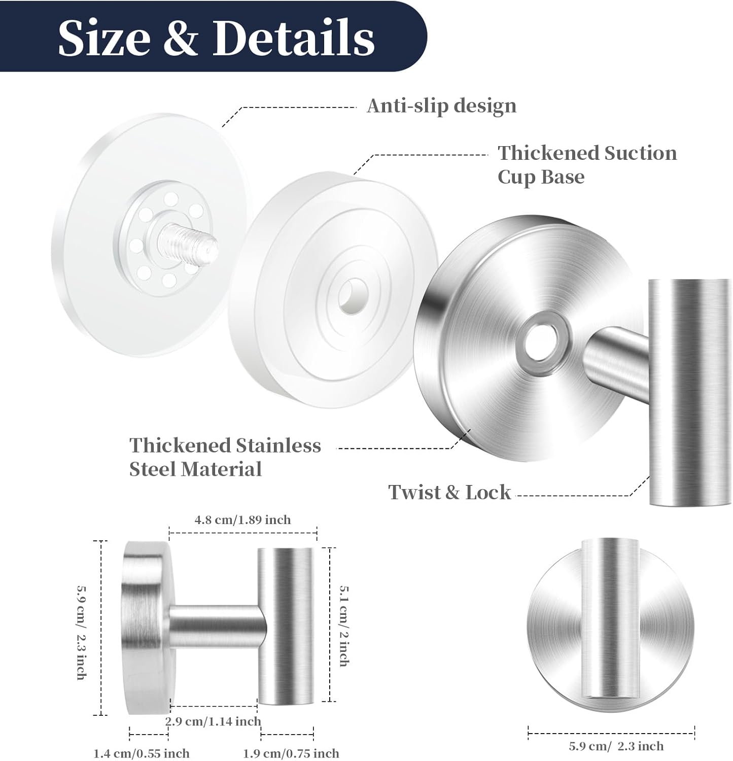 Gohiuo 4-Pack Suction Cup Hooks for Shower and Kitchen