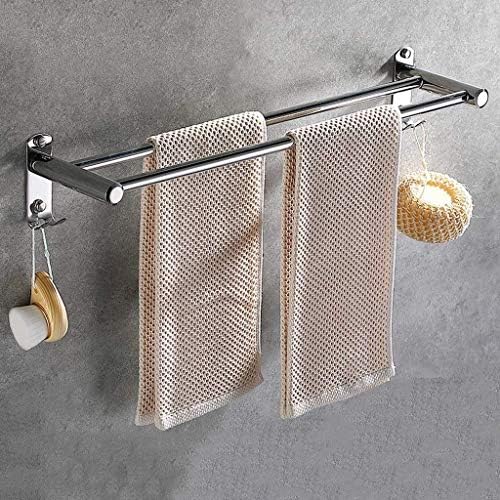 BOCbco Double Towel Bar Holder with Hooks Silver