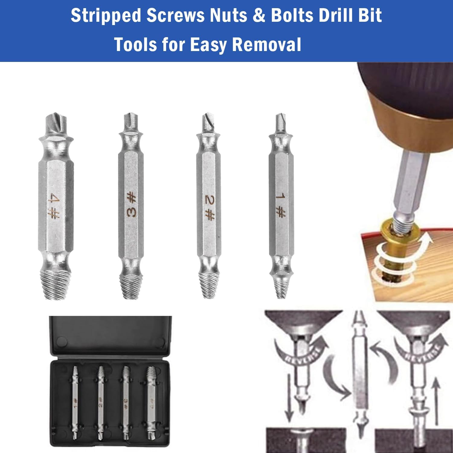 Damaged Screw Extractor Set for Stripped Screws Nuts Bolts