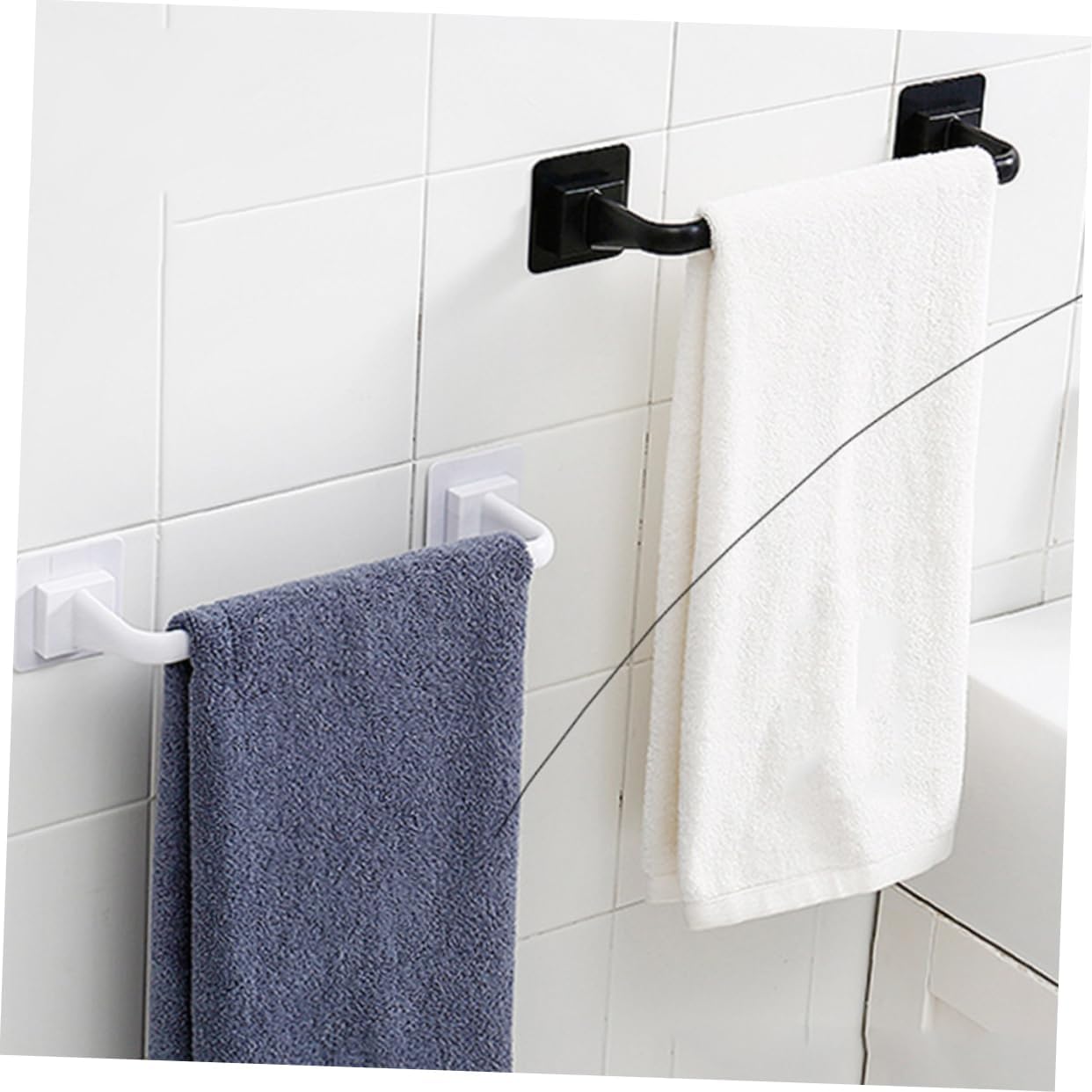 POPETPOP Black Plastic Towel Bar No Drill Towel Rack