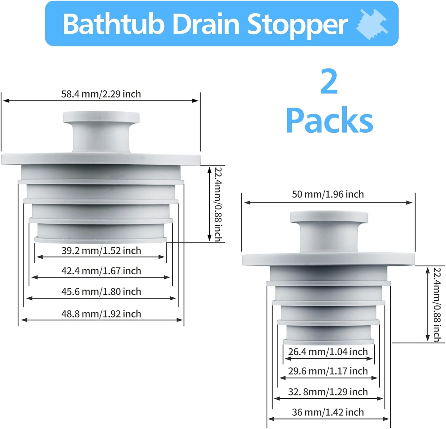 Aluvor 2pcs Silicone Bathtub Sink Stopper