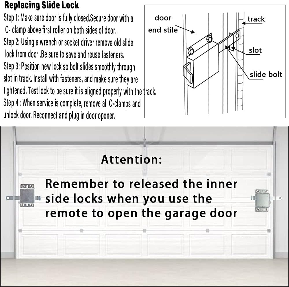 Garage Door Side Lock Inside Deadlock 2 Pack