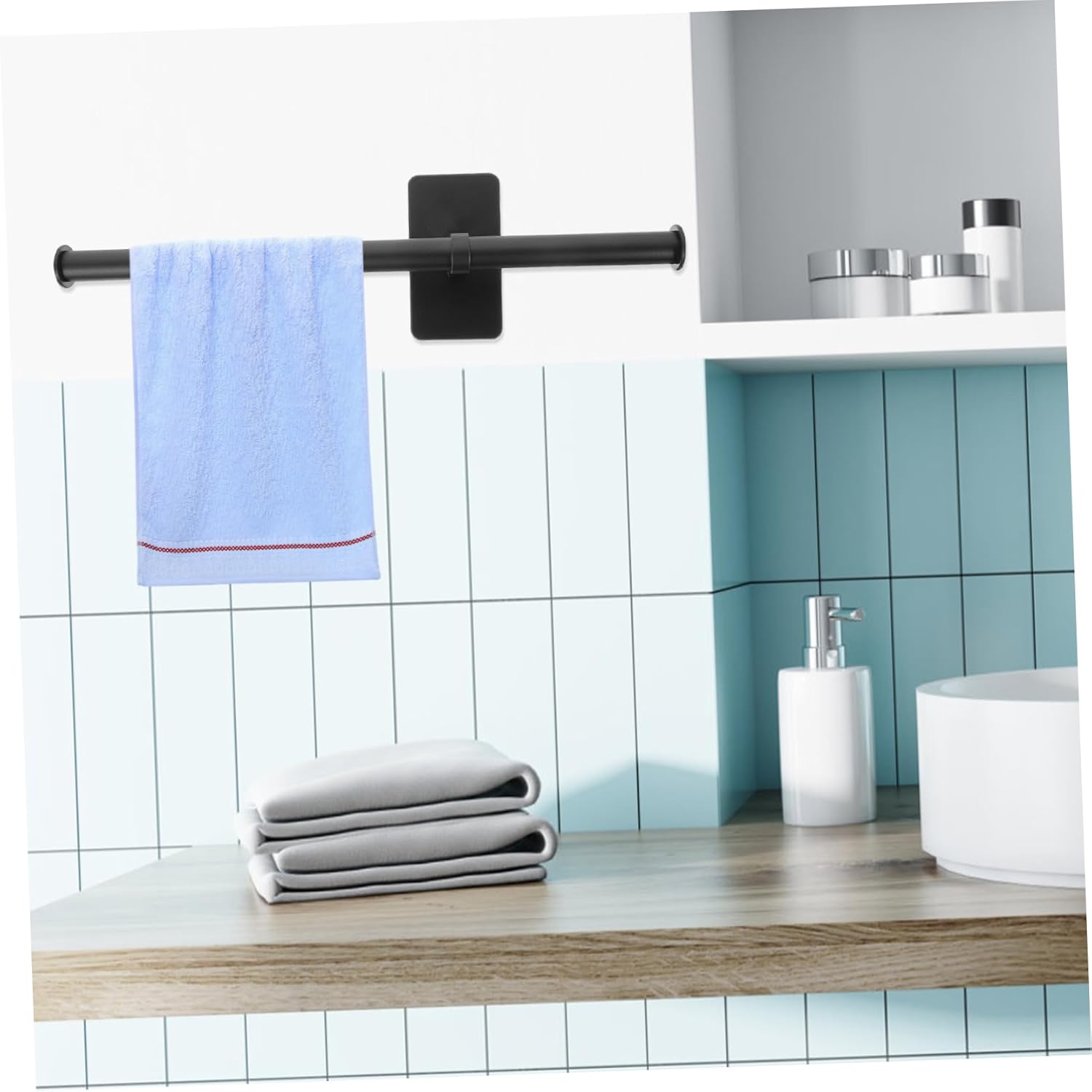 Luxshiny Wall Mounted Towel Bar No Drill Bathroom Organizer