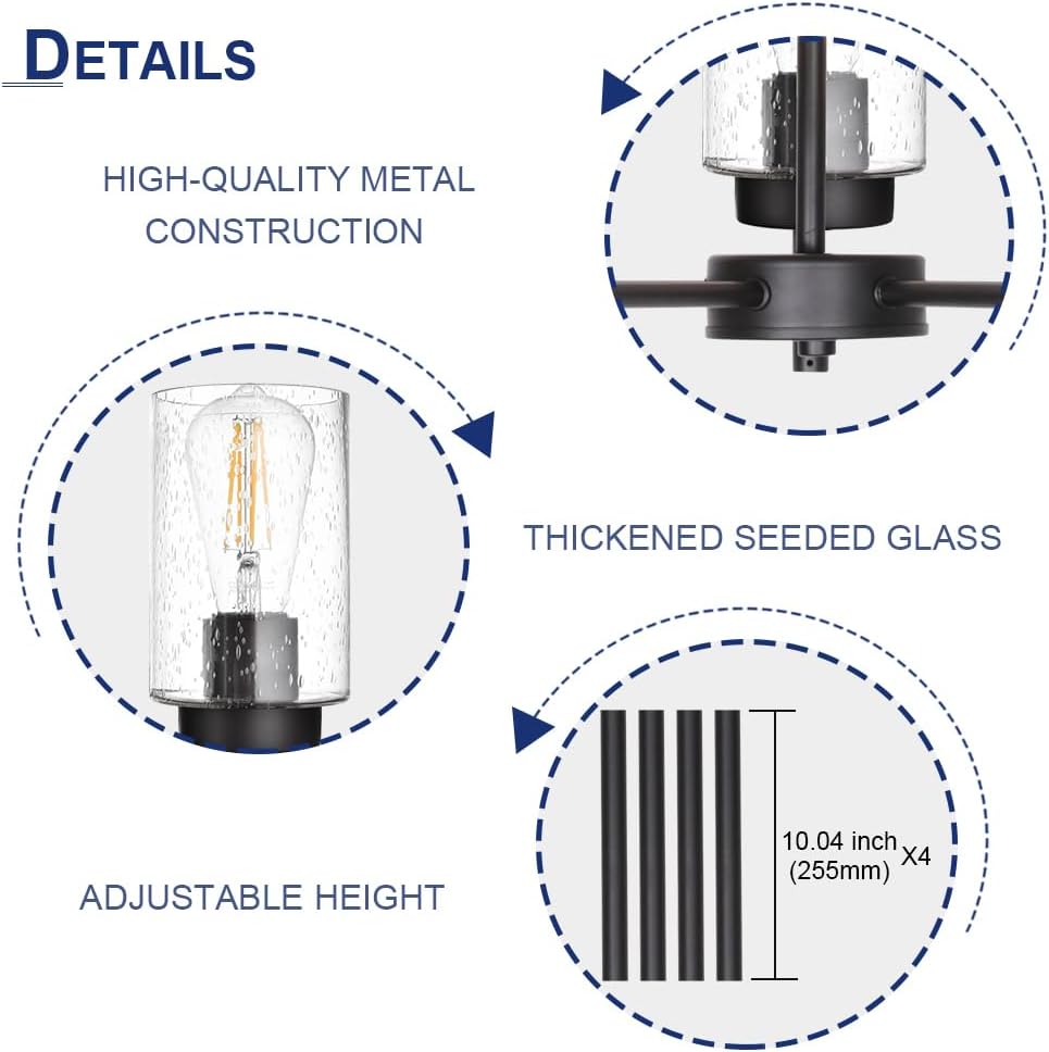 TODOLUZ 5-Lights Black Chandelier with Seeded Glass Shade