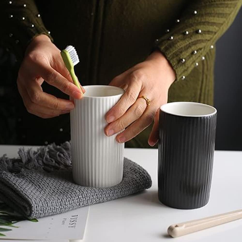 Striped Ceramic Toothbrush Cup for Couples