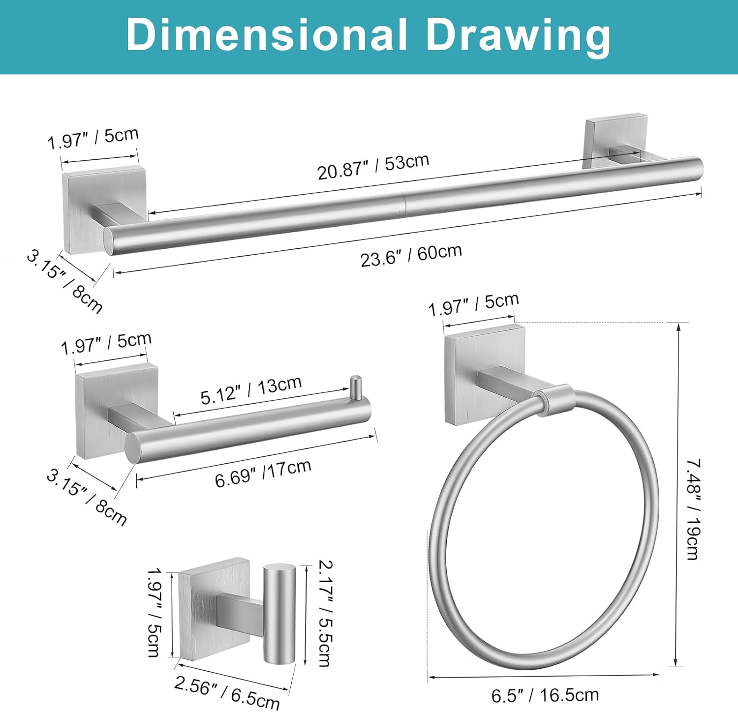 Brushed Nickel Towel Bar Set 5 Piece Bathroom Hardware