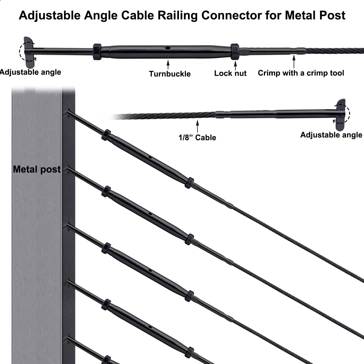 Black Cable Railing Hardware Kit for Metal Posts
