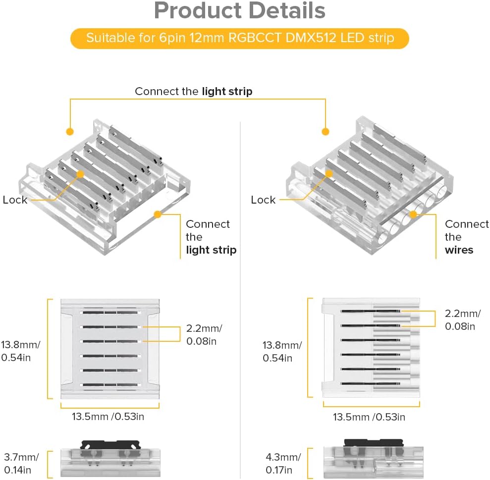 BTF-LIGHTING SMD 6 Pin 12mm LED Strip Connector Kit