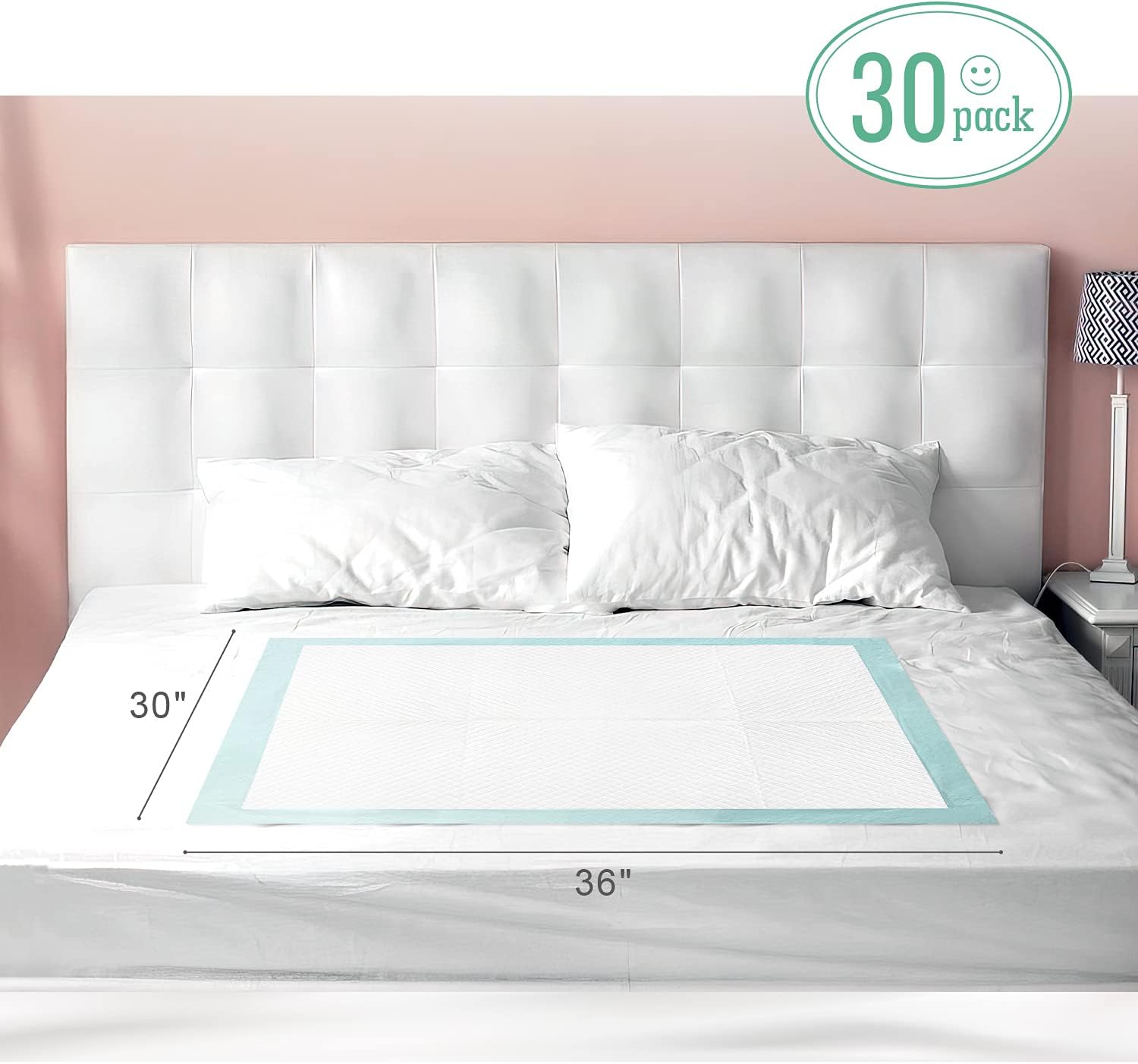 MILDPLUS Extra Large Bed Pads 30 X 36 with Adhesive Strips 30 Count