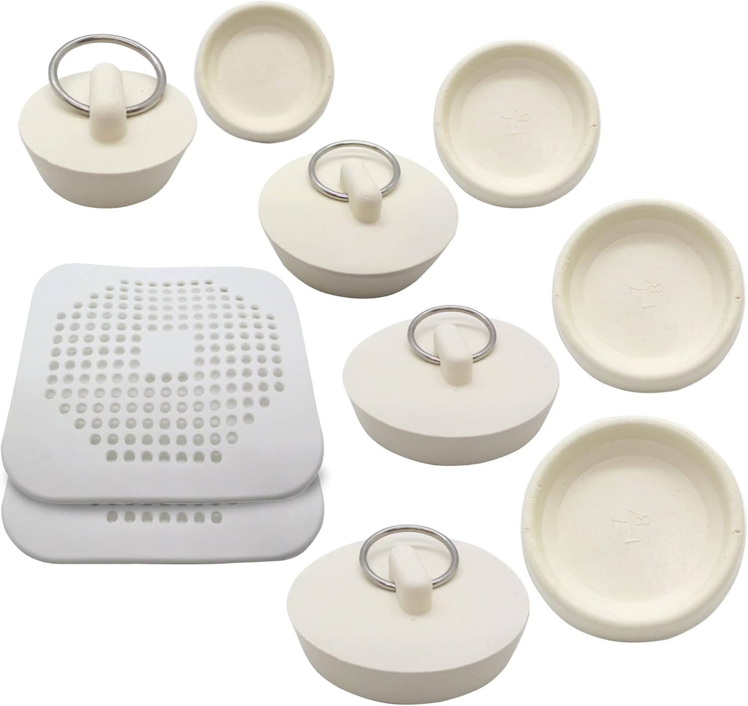 6 Pack Drain Cover - 2 Silicone Hair 4 Rubber Stopper