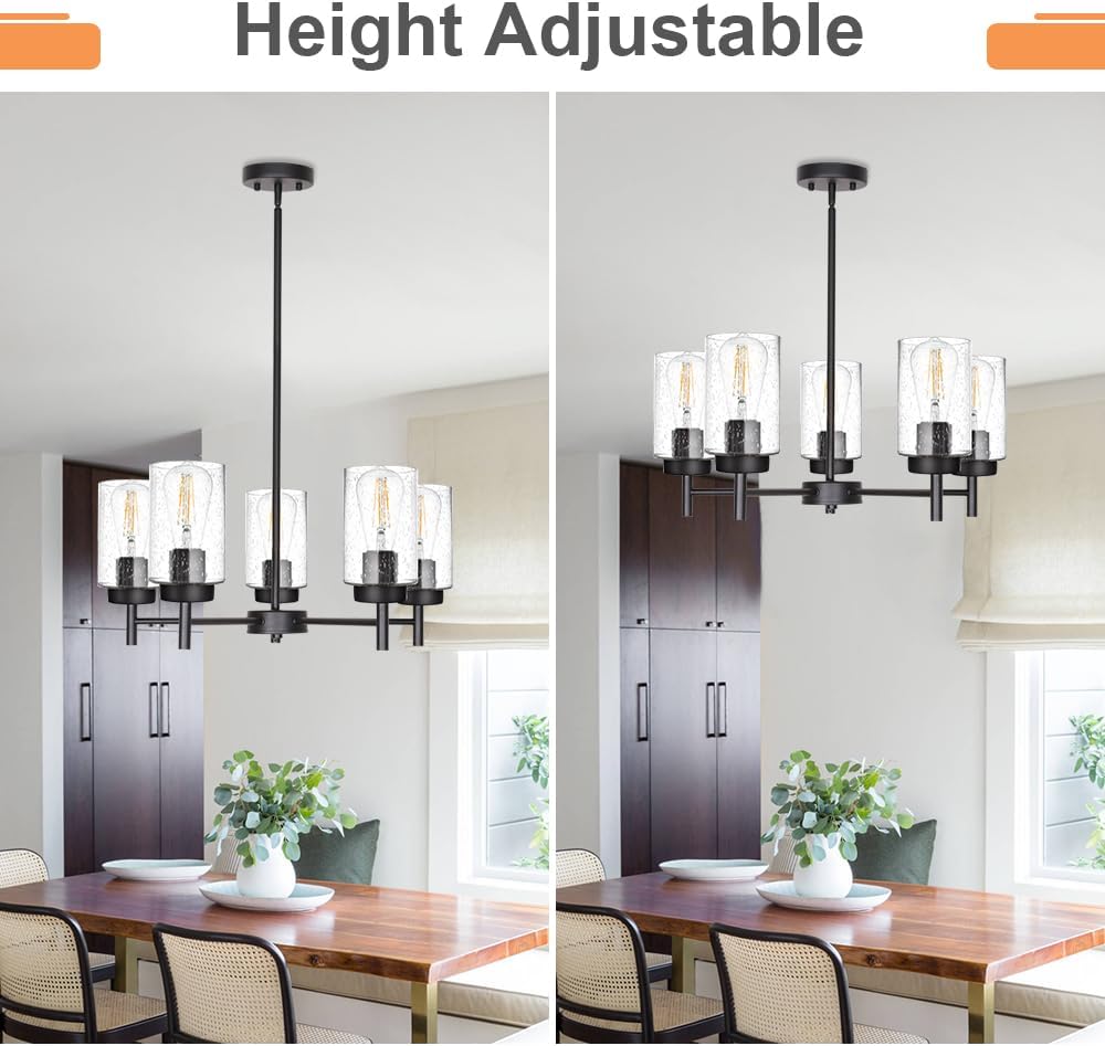 TODOLUZ 5-Lights Black Chandelier with Seeded Glass Shade