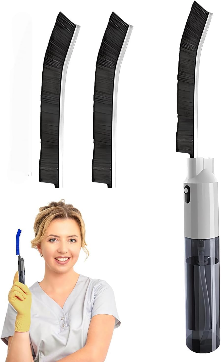 Hard Bristle Crevice Cleaning Brush with Replacement - Black