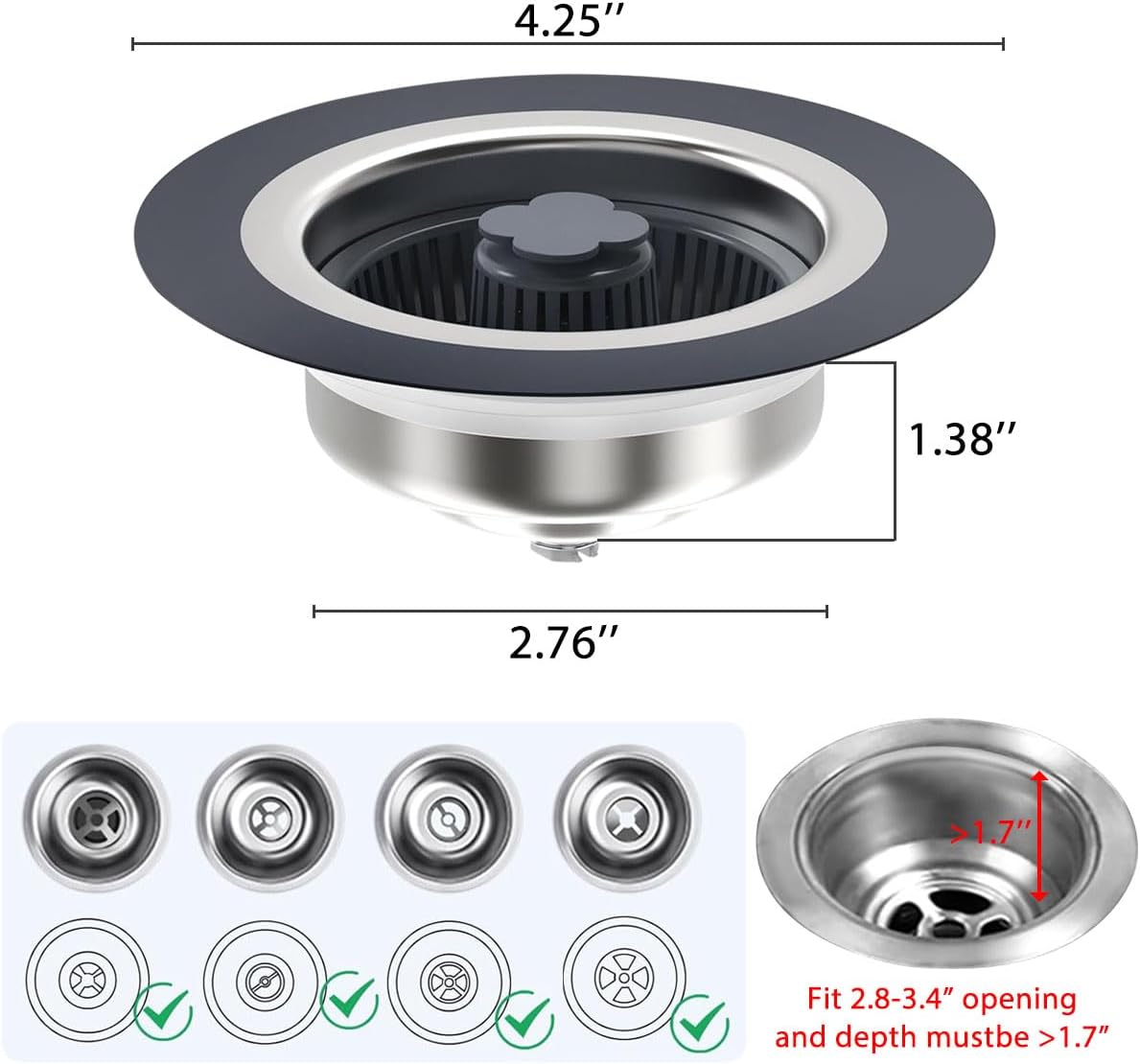 WSYLEN 3 in 1 Kitchen Sink Drain Strainer and Stopper Combo
