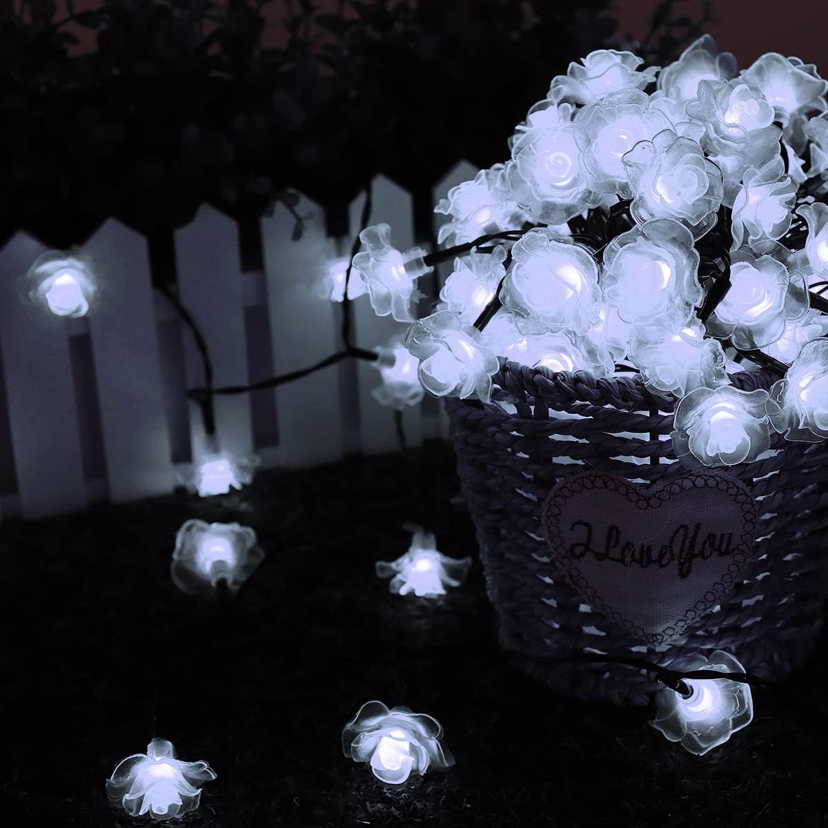 WONFAST Solar Flower String Lights - 20LED Rose White 2 Mode