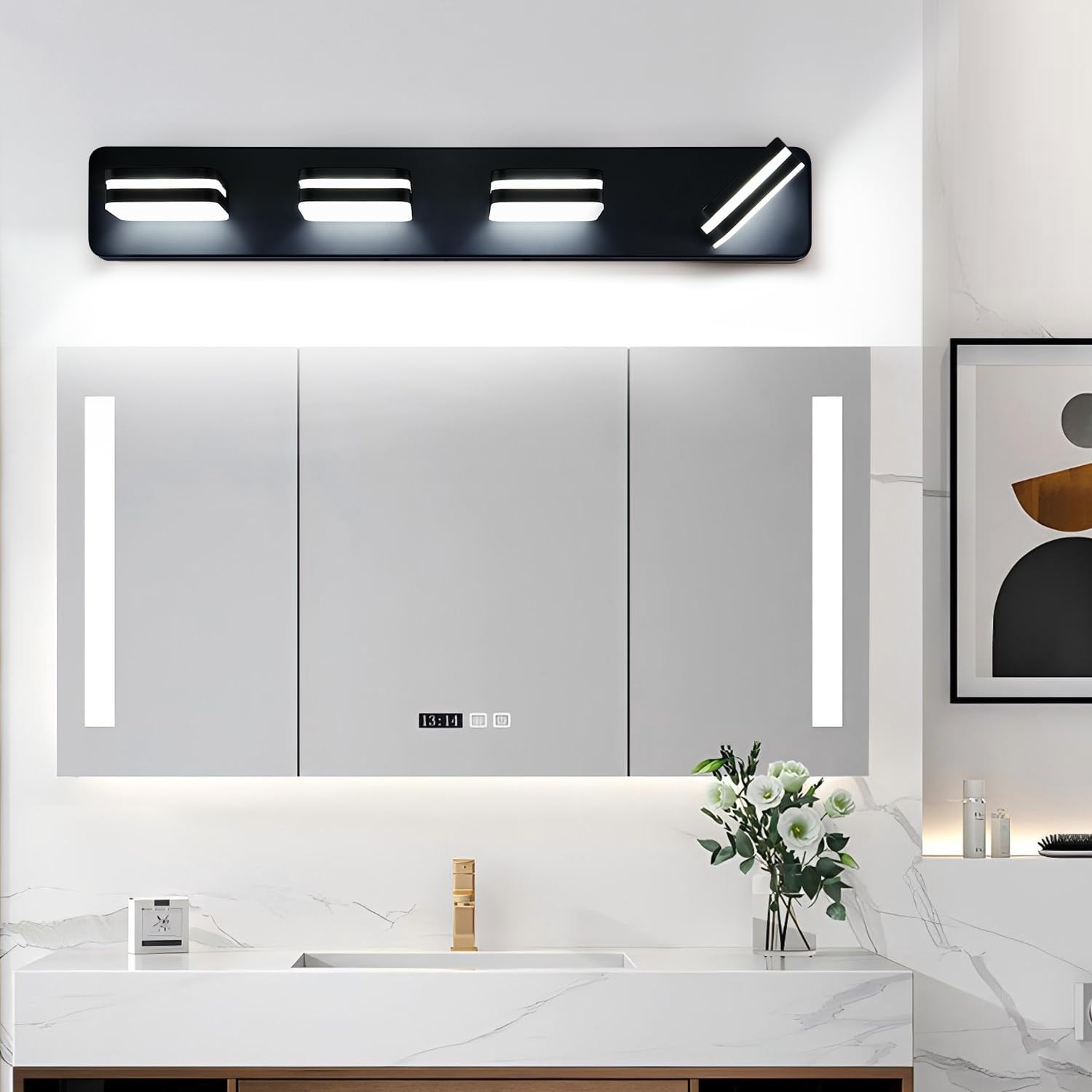Torondo 4-Light Matte Black Vanity Light Over Mirror