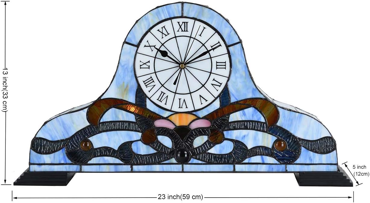 Bieye L10661 Baroque Stained Glass Table Lamp with Quartz Clock