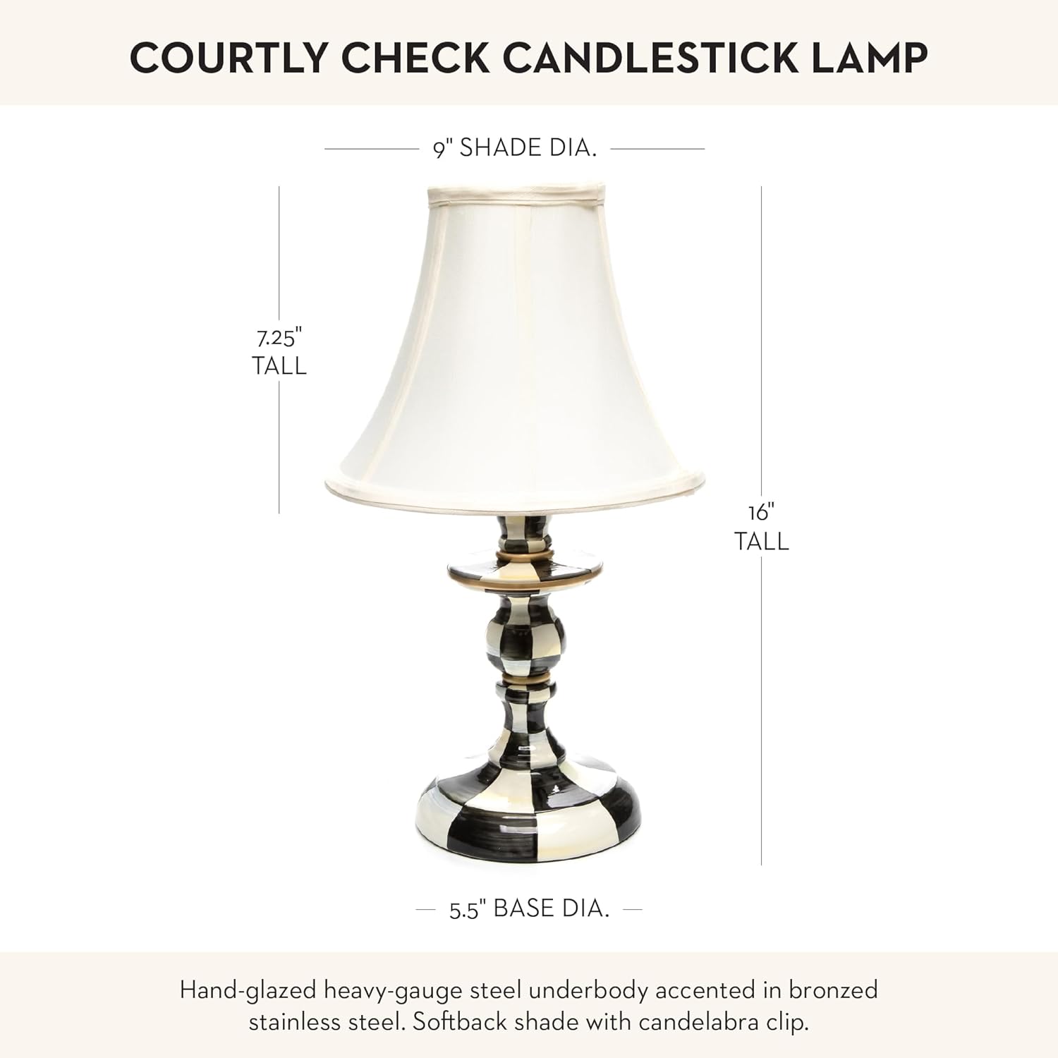 MacKenzie-Childs Candlestick Lamp with Black-and-White Courtly Check