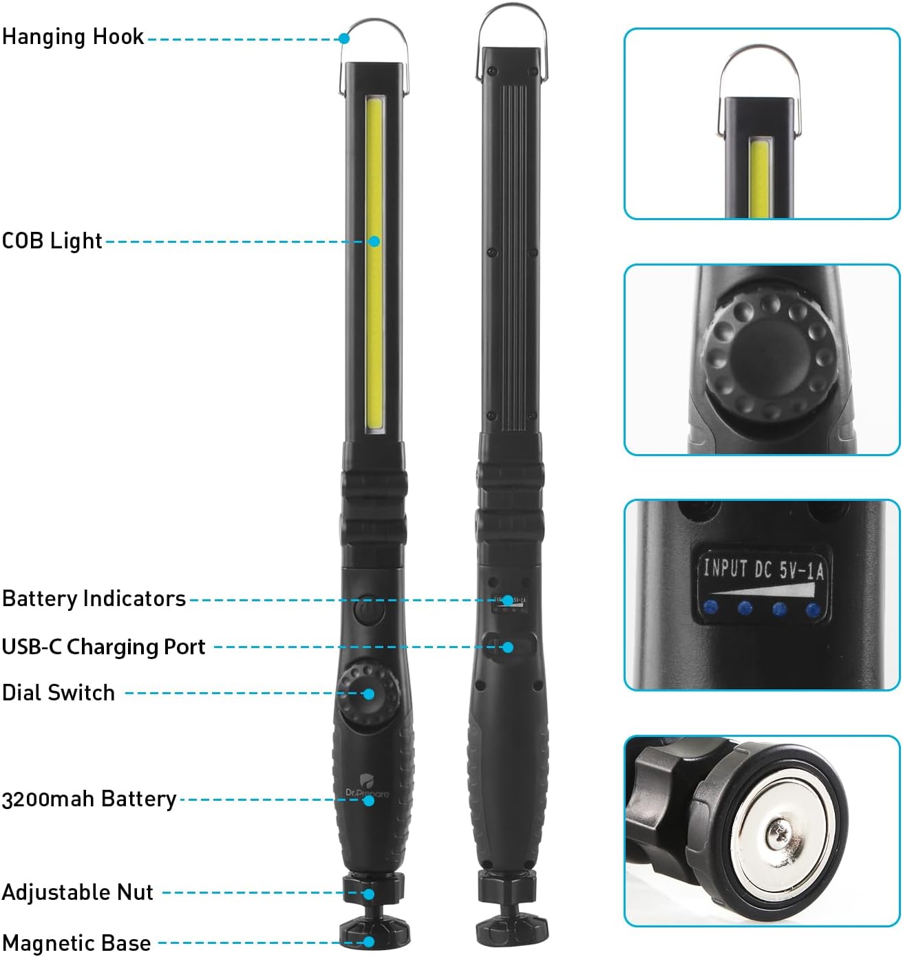 Dr Prepare LED Work Light with 360 Folding and Magnetic Base