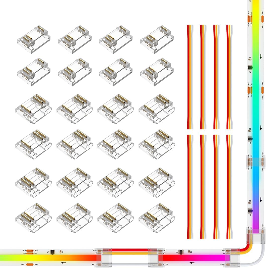 BTF-LIGHTING 3Pin COB LED Strip Connector Kit 8 Pairs 12mm Wide